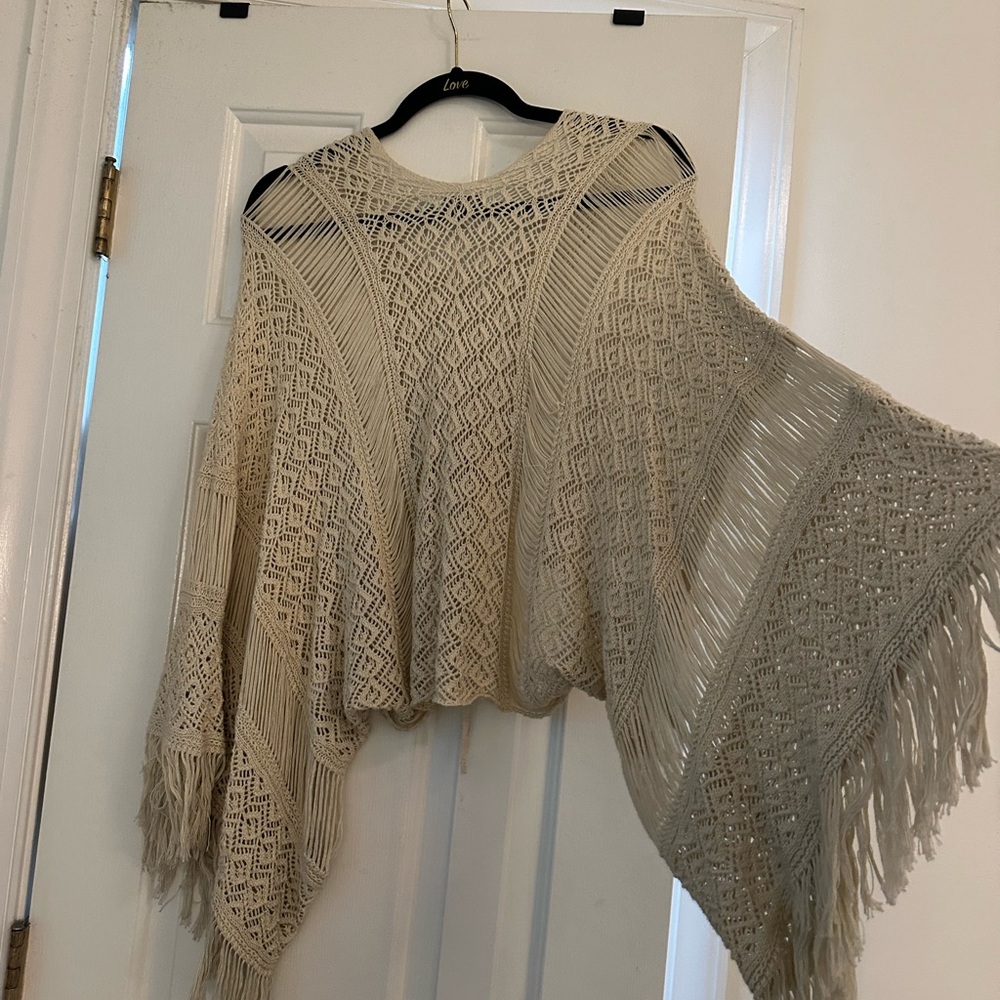 Goddis Boho Crochet Fringe Crop Top - Cream - Picture 4 of 6